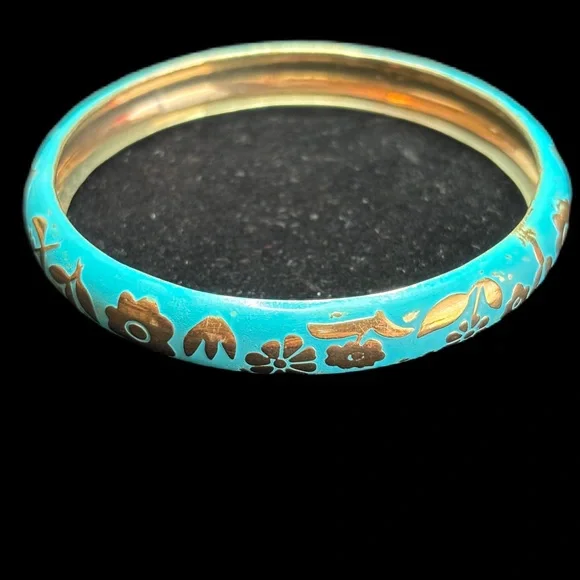 Beautiful Blue & Gold Bangle Bracelet - Picture 2 of 9